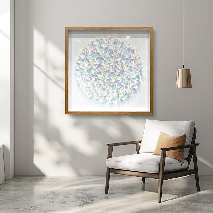 BrightA Rainbow Acrylic Mosaic Wall Art - Multicolor Circular Design with Layered Translucent Panels, Modern Geometric Decor for Living Room and Bedroom in Natural Wood Frame 31.5"x31.5"