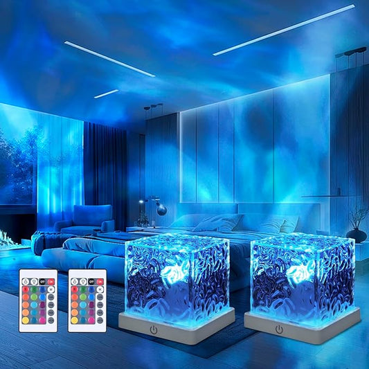 2 Pack Northern Lights Projector Night Light, 16 Colors Northern Lights Lamp Aurora Light Projector for Bedroom, Wave Night Light with Remote Control & Adapter, Room Decor