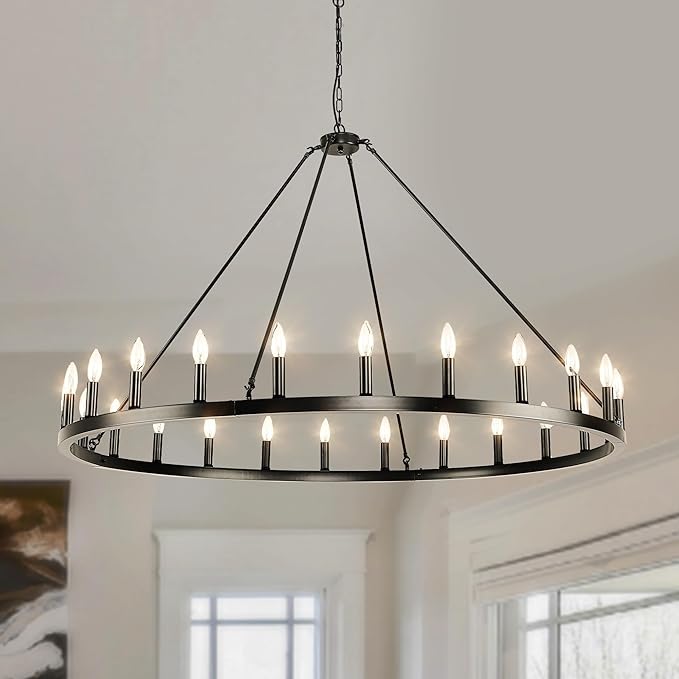 24 - Light Wagon Wheel Chandelier - N/A Black&Gold