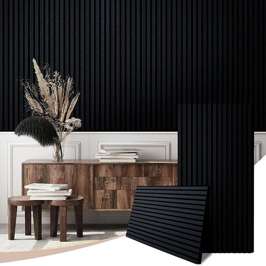 AKK-Stave Acoustic Wood Slat Wall Panels, 47.2" X 23.6" X 0.7" 15.5ft² Sound Absorbing Acoustic Panels for Walls –Wall Panels for Stylish Interiors (22# Black, 2pack -47.2x23.6in)