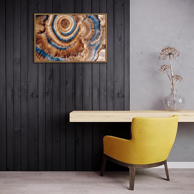 BingruiArt Framed Tree Ring Canvas Wall Art Abstract Wood Wall Decor Boho Modern Colorful Nature Painting Wood Stump Prints Pictures for Living Room Bedroom Bathroom Office 16"x24" Natural Framed(10)