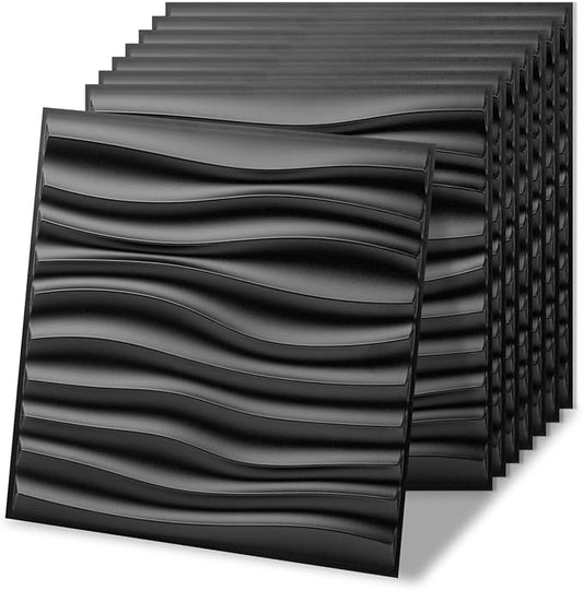 Art3d 20 Pack Decorative 3D Wall Panels, 19 Sq.Feet PVC Interior Wall Décor, 11.8"x11.8", Black