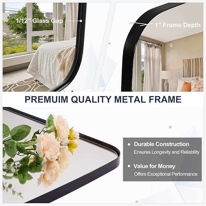 ANDY STAR 32x48 Black Bathroom Mirror, Oblong Vanity Mirror with Stainless Steel Metal Frame, Matte Black Oval Mirror for Over Sink, Modern Anti Rust Wall Mounted