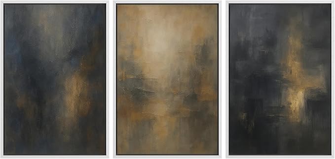 MUDECOR Framed Wall Art Print Set Dark Abstract Modern Contemporary in Navy Blue and Gold Brushstrokes Illustrations Modern Art Decorative Colorful for Living Room, Bedroom, Office - 16"x24"x3 White