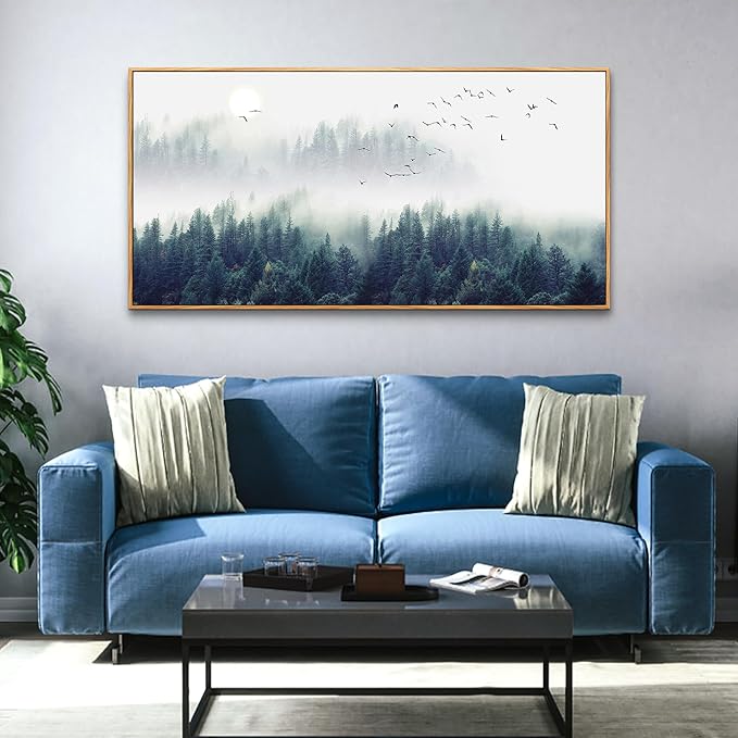 MHARTK66 Large Size Wall Art For Living Room Wood Framed Canvas Wall Decor For Bedroom Foggy Forest Trees Landscape Painting Wall Decorations Modern Home Decor Canvas Pictures Artwork 30" X 60"