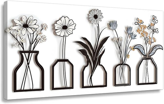 Canvas Wall Art Decor Modern Black and White Wall Art Decoratiions Abstract White Flower Wall Art Prints Minimalist Art Work for Wall Decor Pictures for Living Room Home Office Decor 24" X 48"