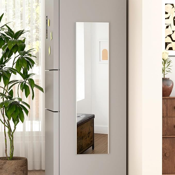 47"x12" Magnetic Mirror Lightweight Full-Length Mirror | Strong Adhesion, Easy Installation | Suitable for Refrigerators, Glass Walls, Wooden Doors, and More | 8.2kg Ultra-Strong Support | Silver