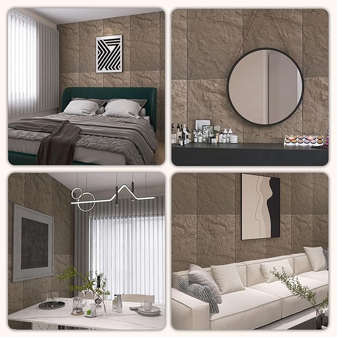 Modern 3D Wall Panels - Faux Stone Look, Waterproof PU Wainscoting for Interior Wall Decor - 4 Pack, 43.31 x 23.62 inches, Grey Color