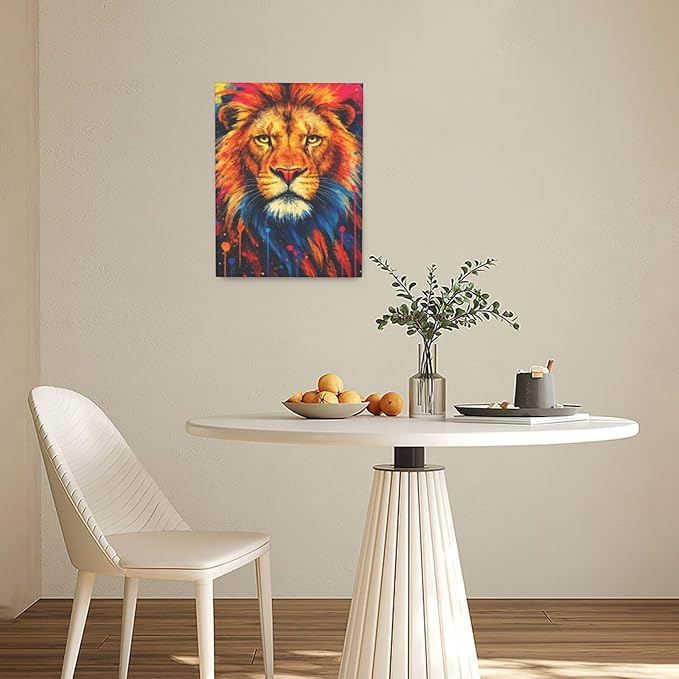 Banksy Lion Wall Art Lion Pictures Street Graffiti Canvas Wall Decor Painting Print Animal Home Modern Artwork Decorations Framed for Living Room Bedroom Bathroom Office 12"X16"