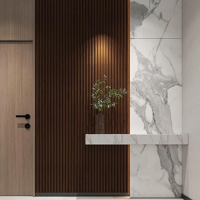 Art3d Fluted Wood Panel for Wall and Ceiling, Beaded Accent molding for Home Decoration, Pack of 4pcs + 1pc End-Trim, Size 108 x 5.7in.- Beaded Smoked Oak