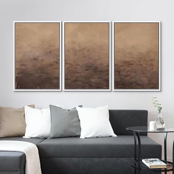 MUDECOR Framed Canvas Print Wall Art Minimalist Earthy Neutral Brown Abstract Illustrations Realism Decorative for Living Room, Bedroom, Office - 24"x36"x3 White