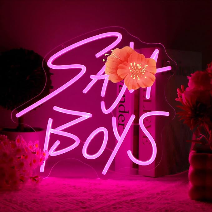 Neon Sign, Pink LED Light, Acrylic Wall Decor, 12.9x12.9 Inch, USB-Powered, Contemporary Style, Boy Silhouette Design for Girls Bedroom, Study Corner