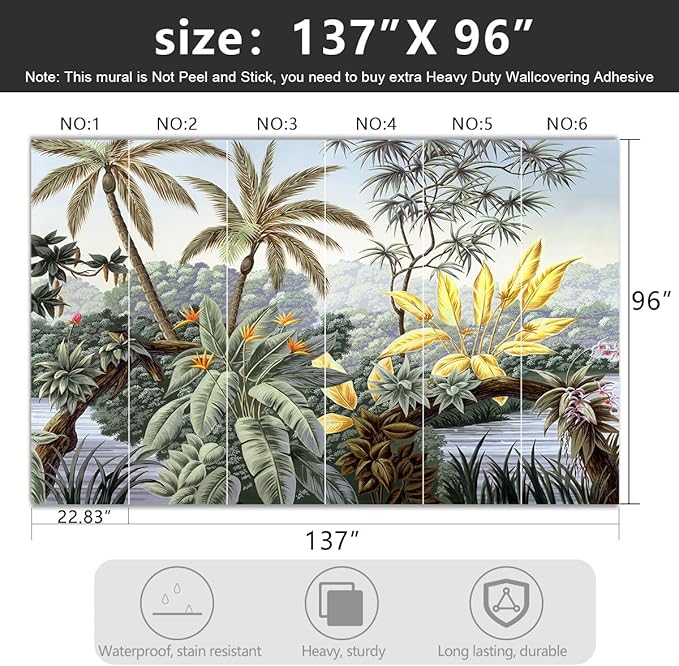 -Tropical Botanical Palm Leaf Fabric Wallpaper Living Room Bedroom Bathroom Rainforest Plant Jungle Large Wall Mural- 137"x96"（ not Peel and Stick）