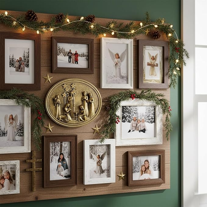 Christmas Vintage Wall Decor with 3D Resin Nativity Scene, Oval Antique Wall Sculpture Framed Christmas Manger Nativity Set for Bedroom Living Room Hallway