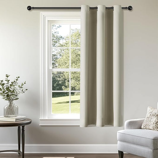 ChrisDowa Grommet Blackout Curtains for Bedroom - Thermal Insulated Room Darkening Curtains for Living Room (1 Panel Set, Beige,42W x 63L)