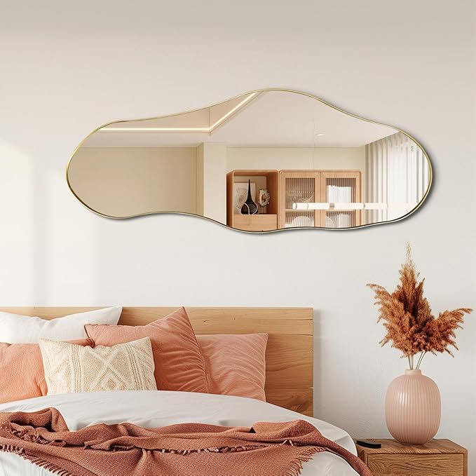 Large Asymmetrical Mirrors, Gold Irregular Shaped Mirror, 55"x22" Abstract Wall Mirror Decorative, Modern Funky Mirrors for Living Room Bathroom Bedroom Hallway Entryway Fireplace