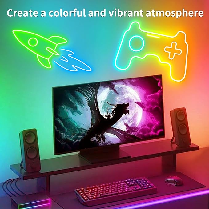 100Ft Led Rope Lights, Flexible Neon Lights Control with App/Remote, Multiple Modes, IP65 Outdoor RGB Waterproof, Music Sync Gaming Light Strip for Bedroom Décor