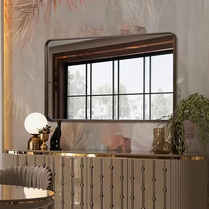 ANDY STAR Bronze Bathroom Mirror, 30x48 Inch Oil Rubbed Bronze Mirror Rounded Rectangle Tube Metal Frame 1’’ Deep, Wall-Mounted Horizontal/Vertical