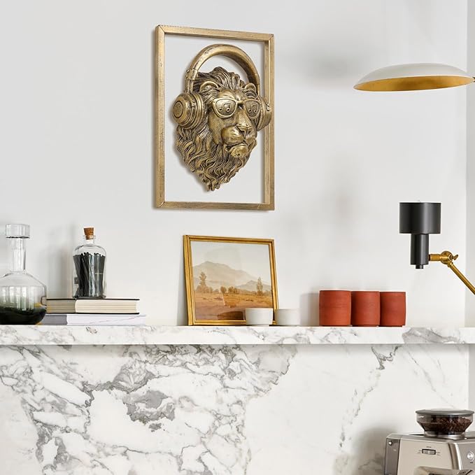 Newinhome Animal Heads Wall Decoration Resin Animals Sculptures Head Wall Hanging Decor Gold vintage Wall Sculpture for Living Room Bedroom Office(Lion)