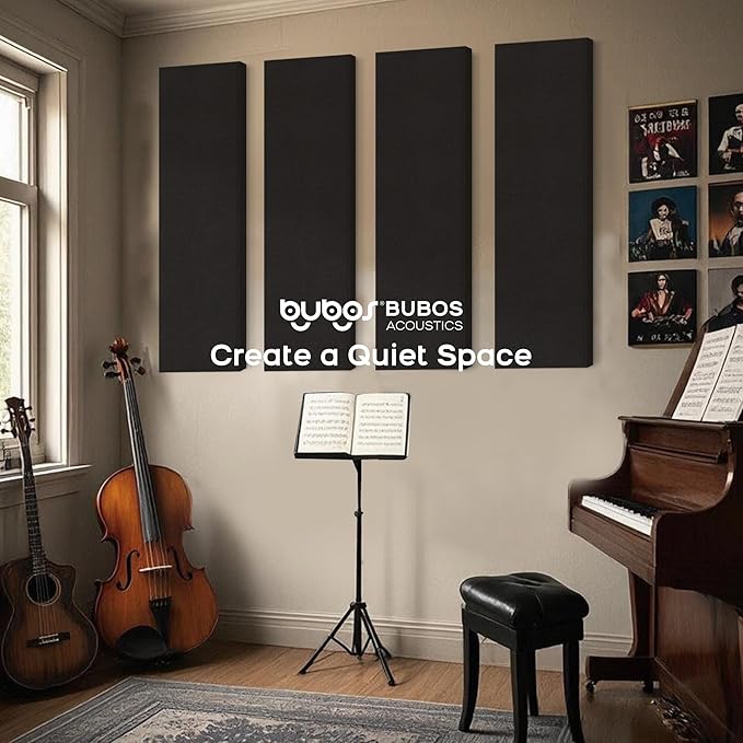 BUBOS 2 PCS Acoustic Panels,47.2''x11.8'' Fabric Soundproof Wall Panels,Self-adhesive Sound Absorbing Panels for Studios, Office, Home Theater, Fabric-Clad-N Matte Black