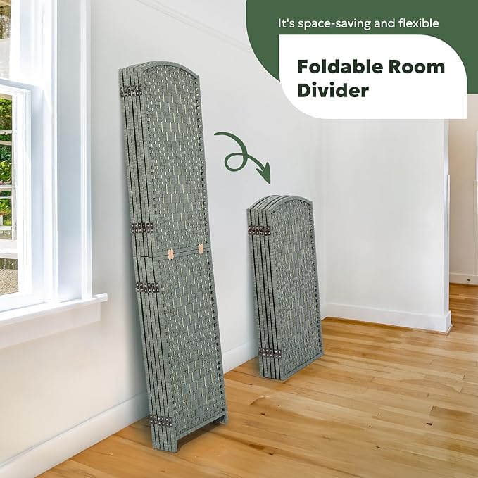 JOSTYLE Room Divider 6FT Room Divider Panel Folding Privacy Screen Hand-Made Wall Divider Indoor Portable Room Partition Dividers 2-in-1 Multifunction Divider for Room Separation (Grey, 6 Panel)