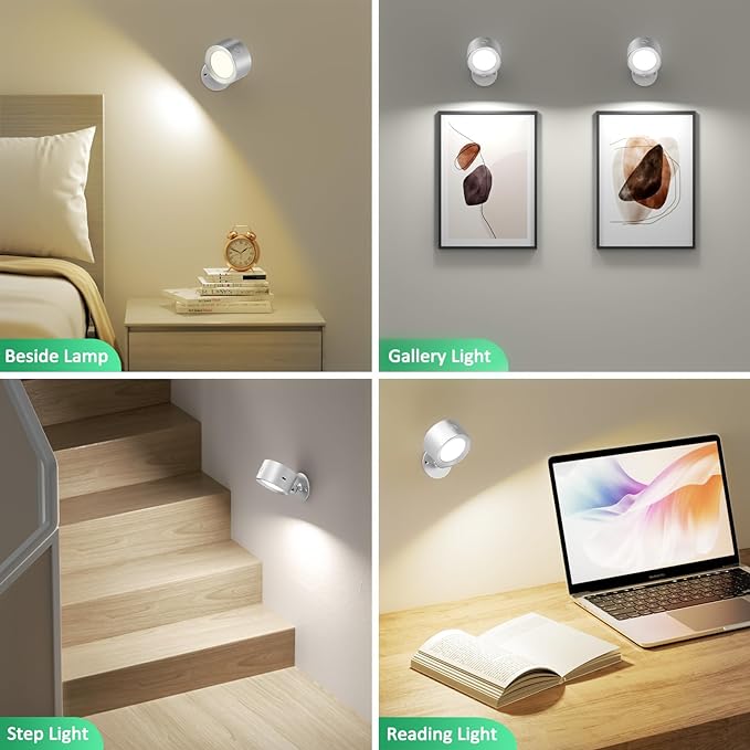 Lightbiz LED Reading Lights, Wall Lights Sconces with Remote Rechargeable Battery Operated, 3 Color Temperatures & Dimmable Light Magnetic Ball 360°Rotation, Lamps for Study Bedside Closet