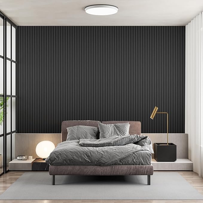 Art3dwallpanels Wood Slat Wall Paneling, 104'' x 6.7'' WPC Soundproof 3D Wall Panels for Interior Wall Decor, 8 Pack Fluted Textured Panel Wall Slats,Black