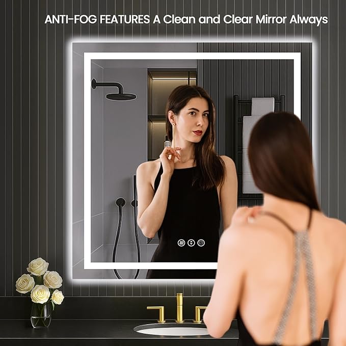 LOAAO 40"X40" LED Mirror for Bathroom, Lighted Bathroom Mirror with Lights, Anti-Fog, Dimmable, Memory Function, Easy to Install, Clear Reflection