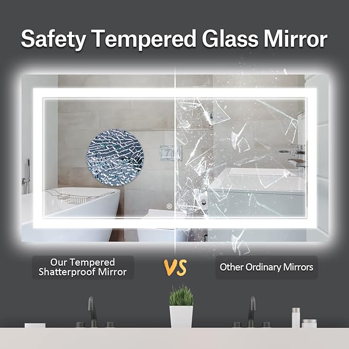 60x28 Inch LED Bathroom Mirror with Lights, Backlit and Front Lighted Bathroom Vanity Mirrors for Wall, Anti-Fog/Dimmable/Memory/Shatterproof/ETL Listed