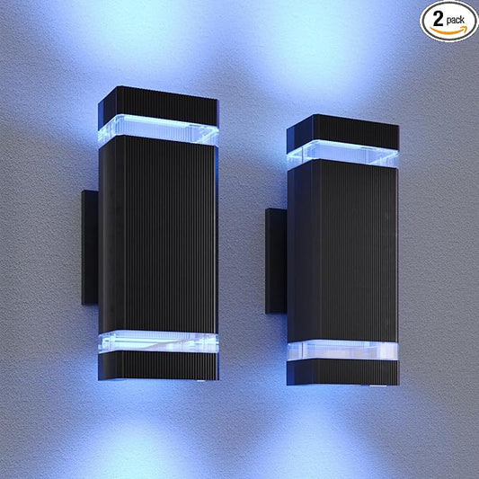Mi.Light RF Remote Control RGB Colour Changing Lighting LED Double Up and Down Outdoor Wall Light 12W 1200LM,White Temperature 2700k- 6500k RGB+CCT Exterior Wall Lighting (2 Pack)