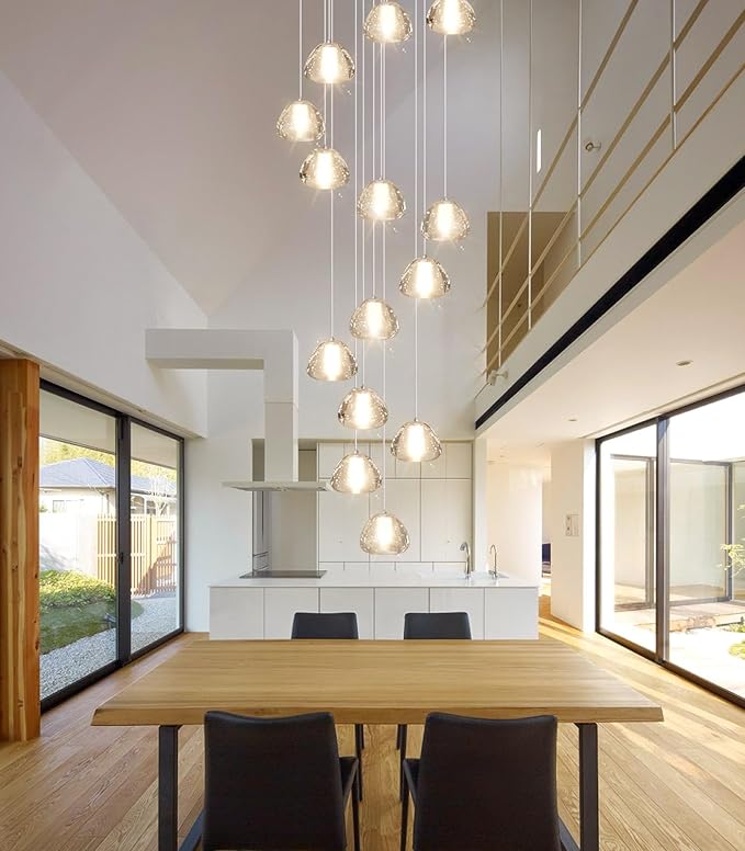 Modern Crystal Chandelier for Hallway Gold LED Ceiling Lighting for Staircase Light Fixture for Living Room Foyer Entryway