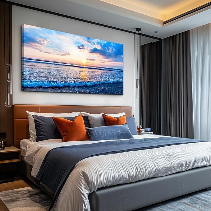 Canvas Wall Art for living room blue beach ocean sea waves landscape Wall Decor Ready to Hang Home Decorations bedroom kitchen bathroom inspirational Canvas prints posters painting wall mural Artwork