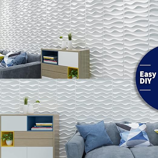 Art3dwallpanels 33 Pack 3D Wall Panel for Interior Wall Décor, PVC Textured Accent Wall, Elegant Wave 3D Wallpaper Modern Wall Tiles, White