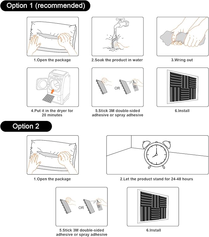 JBER 24 Pack 2" X 12" X 12" Acoustic Foam Panels,Soundproofing Wall Studio foam Panels wedges,Sound Insulation Absorbing Acoustic Treatment,9 Blocks Beveled Mushroom Fireproof Design - Black