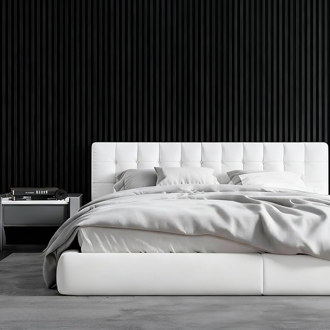 10Pack WPC Slat Wall Panels, 96 x 6.4 x 0.8Inches 3D Accent Wall Panels for Interior Home Decor, Fluted Wood Paneling for Living Room, TV Background, Office, Bedroom (Matte Black)