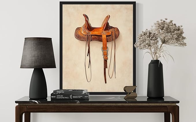Cowboy Saddle Art Print Poster Wall Art, Western Country Farmhouse Wild West for Bedroom, Bathroom, Living Room Art Decor 58 (Cowboy Saddle, 11 x 14 inches, Unframed)