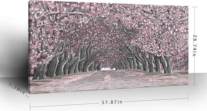 Nicetop Oversized Wall Art for Living Room – Pink Abstract Cherry Blossom Tree Tunnel Canvas Print Extra Large Romantic Spring Landscape Artwork Forest Picture Bedroom Girls Women Room Decor 58x29Inch