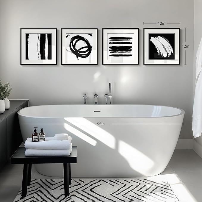 4 Piece Framed Abstract Minimalist Wall Art Sets, Black and White Line Modern Home Decor Artwork, Contemporary Picture Painting for Living Room, Bedroom, Bathroom and Hallway 12x12 Inch