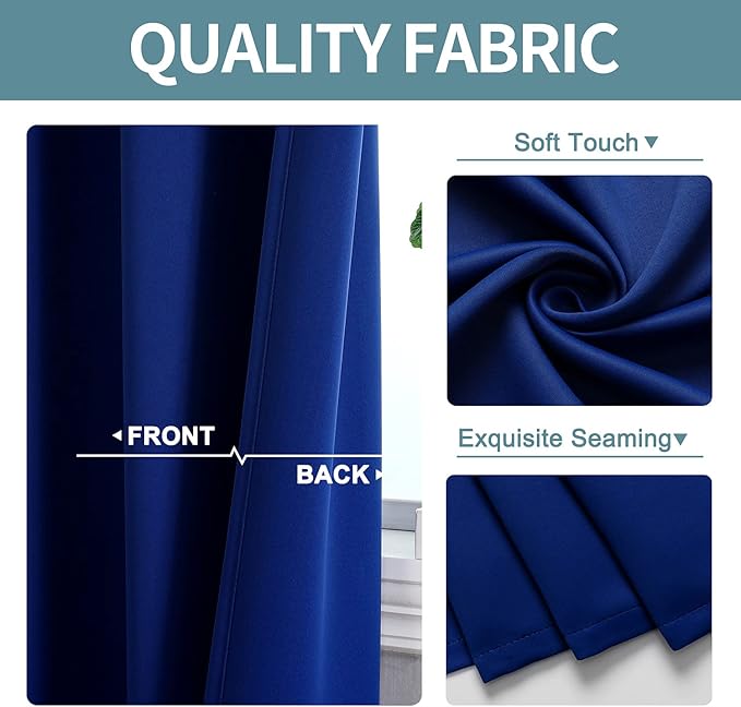 ChrisDowa Blackout Curtains 36 Inches Long for Living Room, Grommet Thermal Insulated Room Darkening Curtains for Bedroom (1 Panel Set, Royal Blue, 52W x 36L)