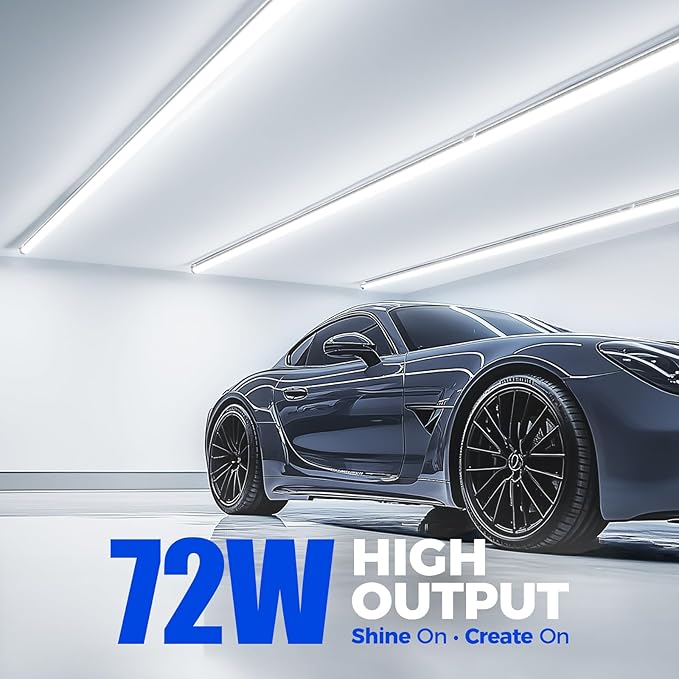 Barrina 8FT LED Shop Light, 72W 10000LM 6500K, Clear Cover Linkable LED Tube Lights, Integrated T8 Light Fixture, V Shape Ceiling Lights for Garage, Warehouse, Workshop, 6 Packs