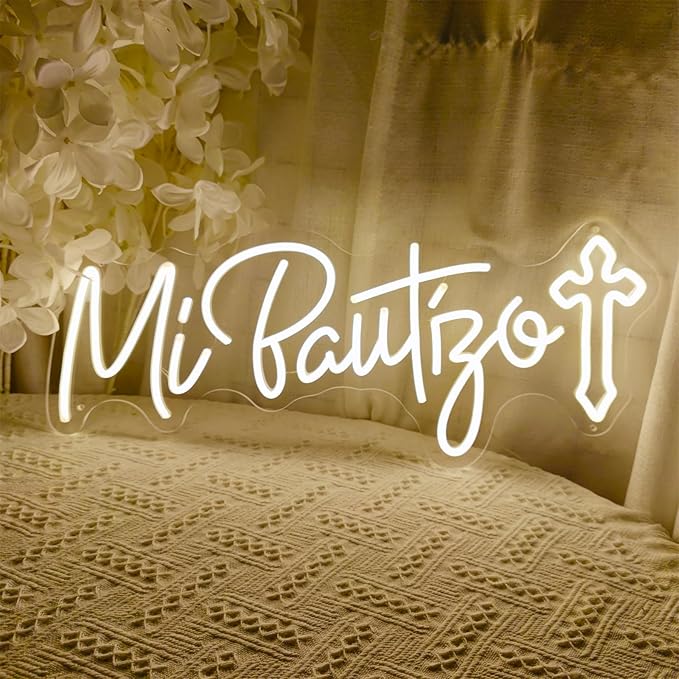 Mi Bautizo Neon Signs for Wall Decor, 25.6 * 10.4 inches Mi Bautizo Led Neon Sign perfect for Children's Birthday, Room, Party, Bedroom, Birthday Party, Christmas, Pub Bar, Gifts, Decoration, INSNEnN
