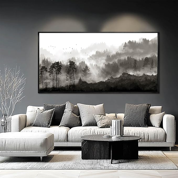 Black and White Framed Wall Art Tree Wall Decor Contemporary Photo Prints 29"x58" Kitchen Artwork Home Decorations for Living Room