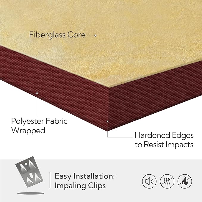 Olanglab Sound Absorbing Acoustic Wall Panels 2 Pack, 2'' 24''x48'' Fiberglass Sound Dampening Panels, Large Fabric Wrapped Sound Proof Panels for Walls (Burgundy)