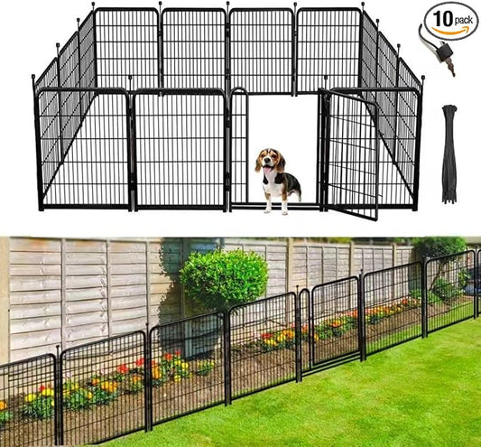 56in Tall Garden Fences, 4.6ft High Fence and Borders for Dogs, 10 Panels Total 22.1Ft Long, Gate 21 inches Wide with Low Sills, Fence for Dogs Outside, Flower Bed Fencing, Animal Barrier Fence