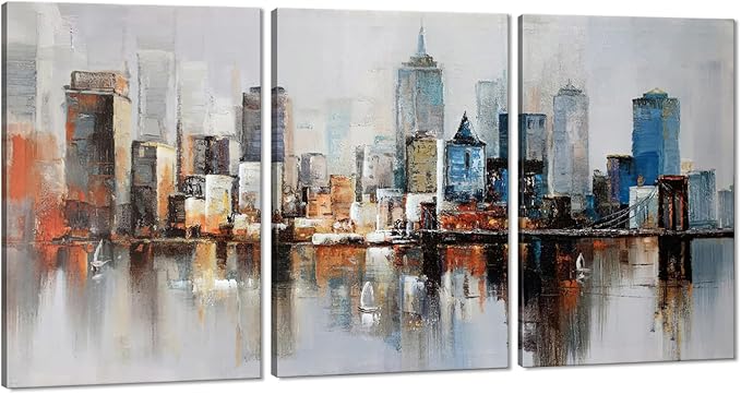 MAMAGO Large 3 Pieces New York City Canvas Wall Art Modern Abstract City Canvas Print Wall Decor for Living Room Office Framed Ready to Hang-24”W x 36”Hx3pcs