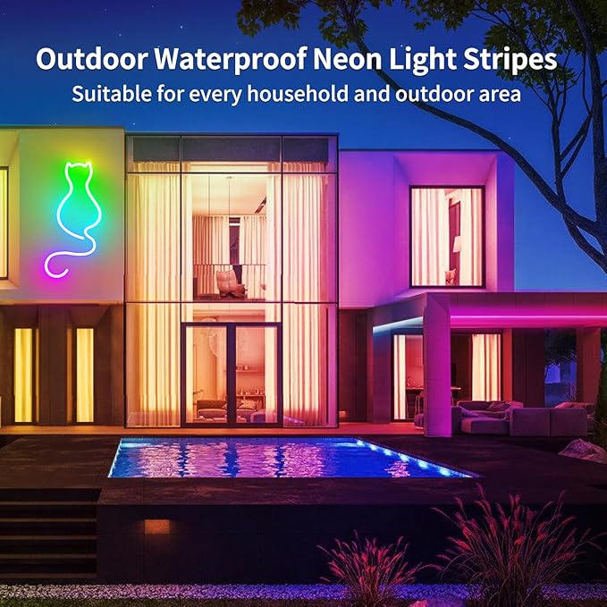 50ft Led Neon Rope Lights,Control with App/Remote,Flexible Led Rope Lights IP67 Outdoor RGB Neon Lights Waterproof,Music Sync Color Changing, led Lights for Bedroom Indoor