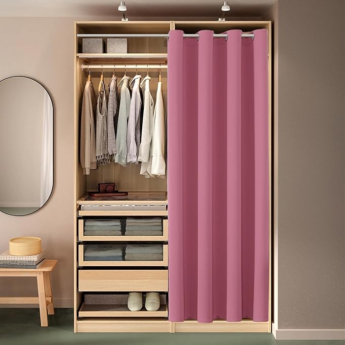 ChrisDowa Blackout Door Curtains for Doorway Privacy, Grommet Closet Curtains for Bedroom Closet Door, Thermal Insulated Temporary Doorway Cover Room Divider Drapes (1 Panel, Pink, 52 x 80 Inch)