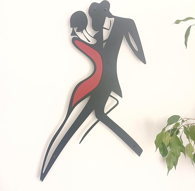 Metal Wall Art – Modern Abstract Multicolor Art-Inspired Sculpture – Minimalist Wall Decor for Living Room, Bedroom, or Office – Contemporary Handmade Artwork (Dancing Couple Blackman, 16 inches)