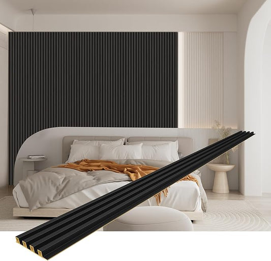 8-Pack WPC Slat Wall Panels, 96 x 6.6 in Decorative Acoustic Slats 3D Wall Panels, Water-Proof and Easy Installation, Black