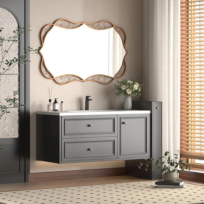 Bathroom Matt-Gold Wall Mirror: 30"x48" Vintage Large Mirror for Wall - Vertical or Horizontal Hanging - Home Decor for Living Room/Entryway/Fireplace/Hallway